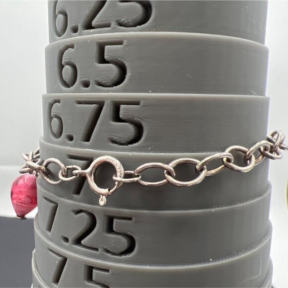 Silver Link Charm Bracelet Red Art Glass Heart Charm 7" Clasp Closure Handmade - Picture 7 of 9